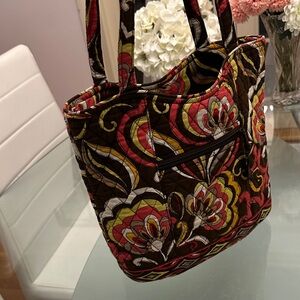 Vera Bradley Quilted Floral Tote in Brown, Red, Yellow & Cream